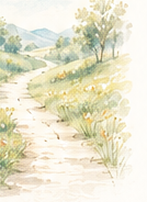 朝の光と、川辺へ続く小道